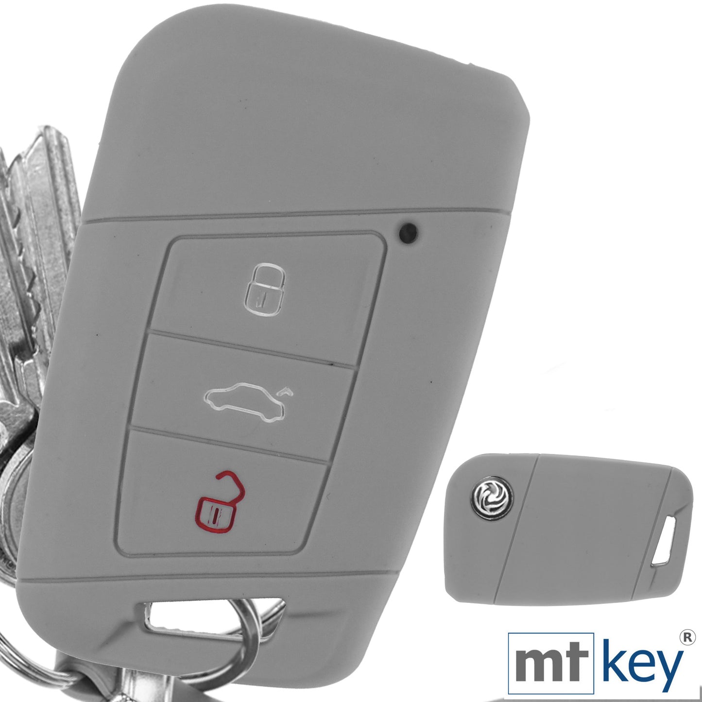 Auto Schlüssel Hülle Silikon Schutz Cover Grau kompatibel mit VW Passat B8 Arteon Skoda Kodiaq 3 Tasten KEYLESS SMARTKEY