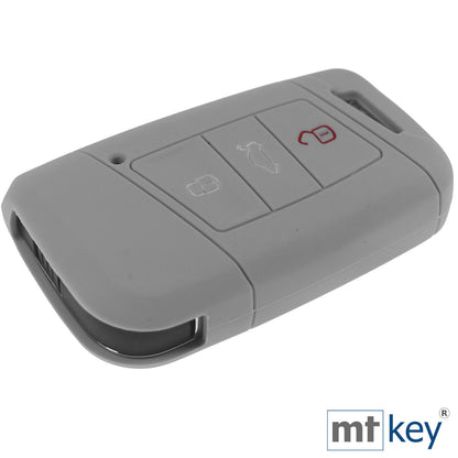 Auto Schlüssel Hülle Silikon Schutz Cover Grau kompatibel mit VW Passat B8 Arteon Skoda Kodiaq 3 Tasten KEYLESS SMARTKEY