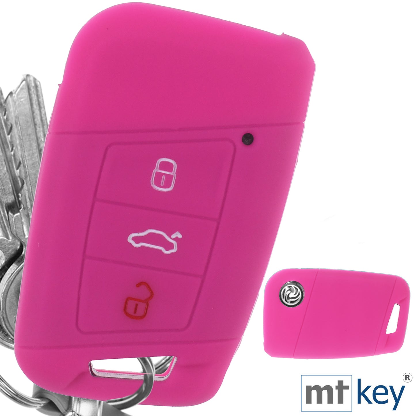 Auto Schlüssel Hülle Silikon Schutz Cover Pink kompatibel mit VW Passat B8 Arteon Skoda Kodiaq 3 Tasten KEYLESS SMARTKEY