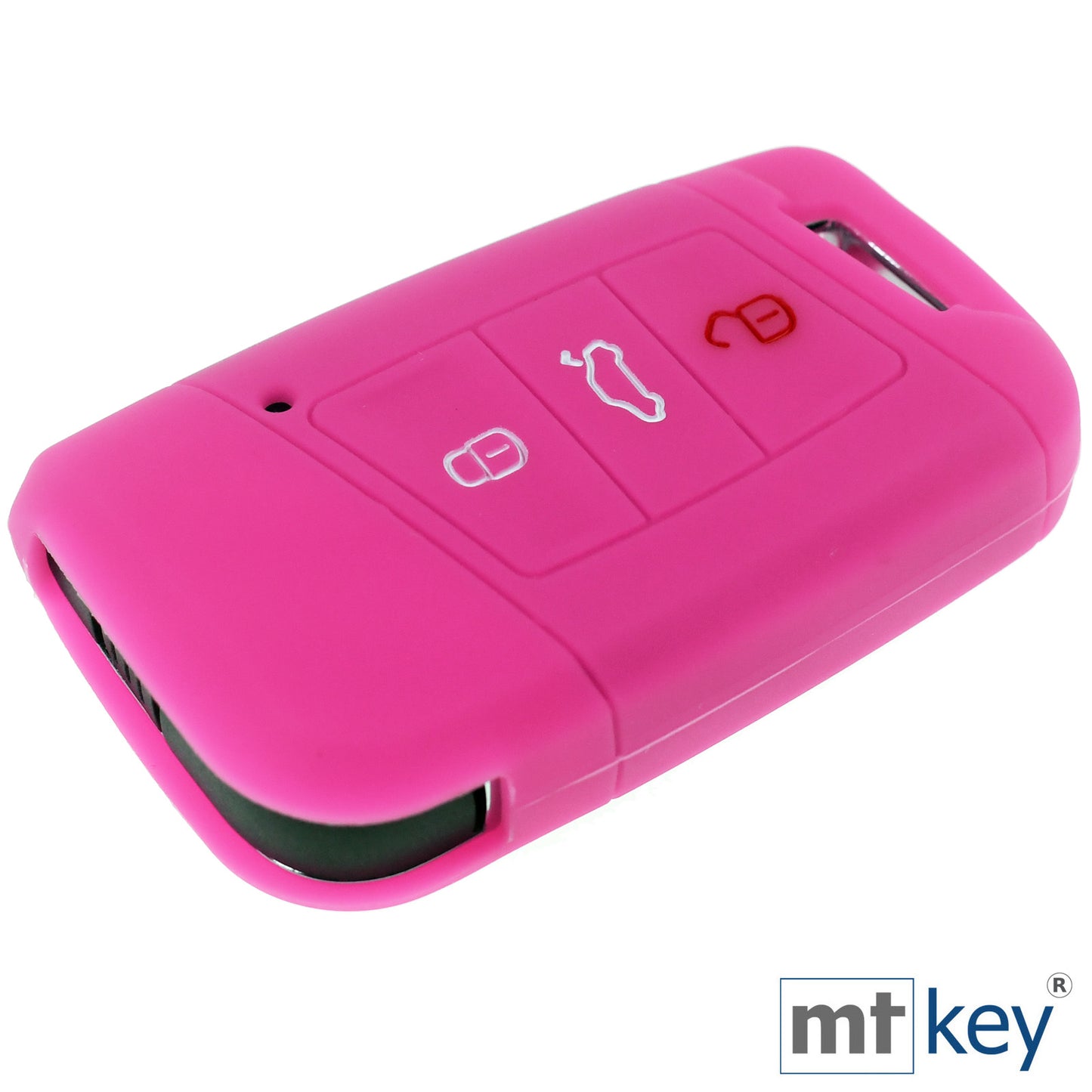 Auto Schlüssel Hülle Silikon Schutz Cover Pink kompatibel mit VW Passat B8 Arteon Skoda Kodiaq 3 Tasten KEYLESS SMARTKEY