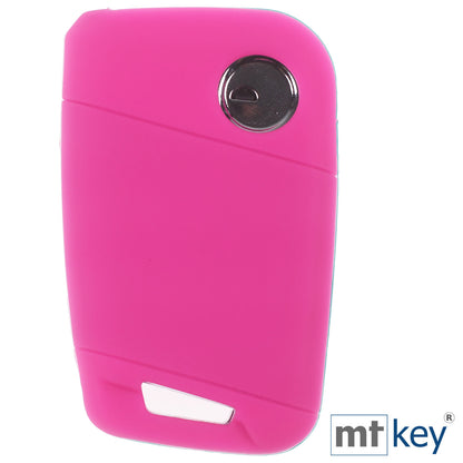 Auto Schlüssel Hülle Silikon Schutz Cover Pink kompatibel mit VW Passat B8 Arteon Skoda Kodiaq 3 Tasten KEYLESS SMARTKEY