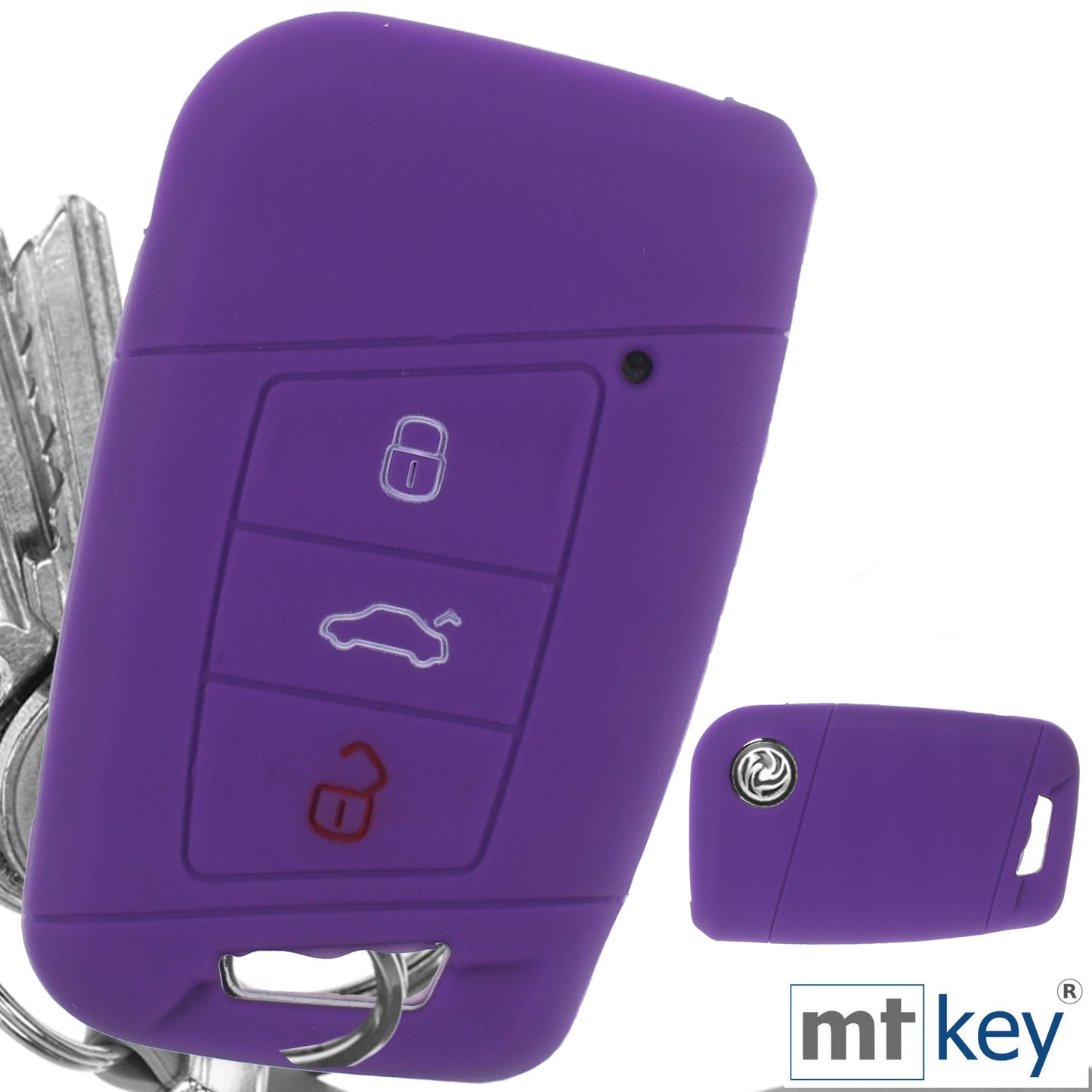 Auto Schlüssel Hülle Silikon Schutz Cover Lila kompatibel mit VW Passat B8 Arteon Skoda Kodiaq 3 Tasten KEYLESS SMARTKEY