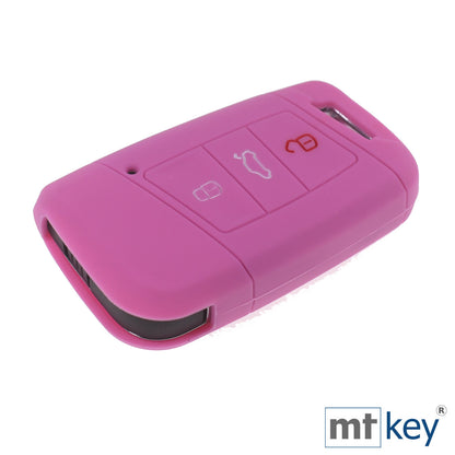 Auto Schlüssel Hülle Silikon Schutz Cover Rosa kompatibel mit VW Passat B8 Arteon Skoda Kodiaq 3 Tasten KEYLESS SMARTKEY