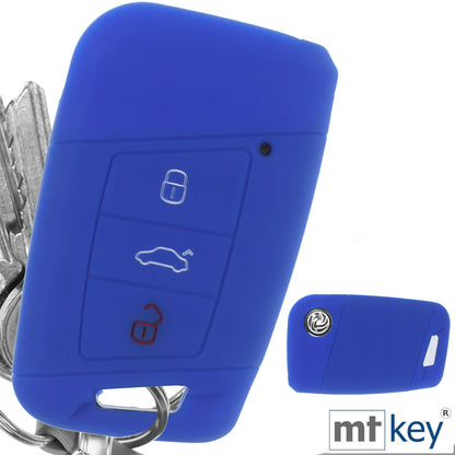 Auto Schlüssel Hülle Silikon Schutz Cover Blau kompatibel mit VW Passat B8 Arteon Skoda Kodiaq 3 Tasten KEYLESS SMARTKEY