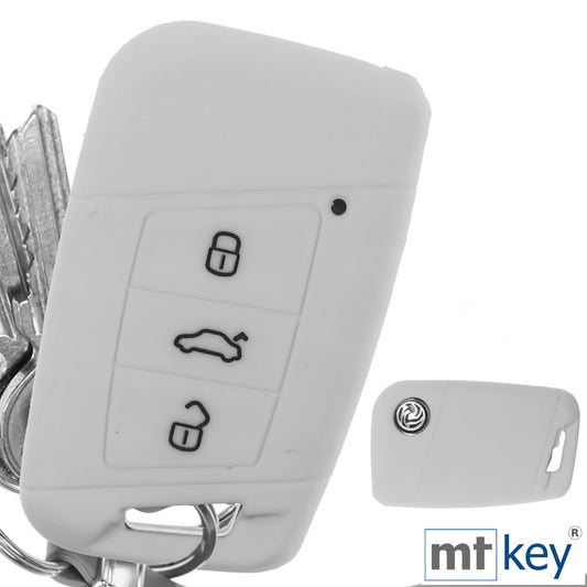 Auto Schlüssel Hülle Silikon Schutz Cover Weiß kompatibel mit VW Passat B8 Arteon Skoda Kodiaq 3 Tasten KEYLESS SMARTKEY