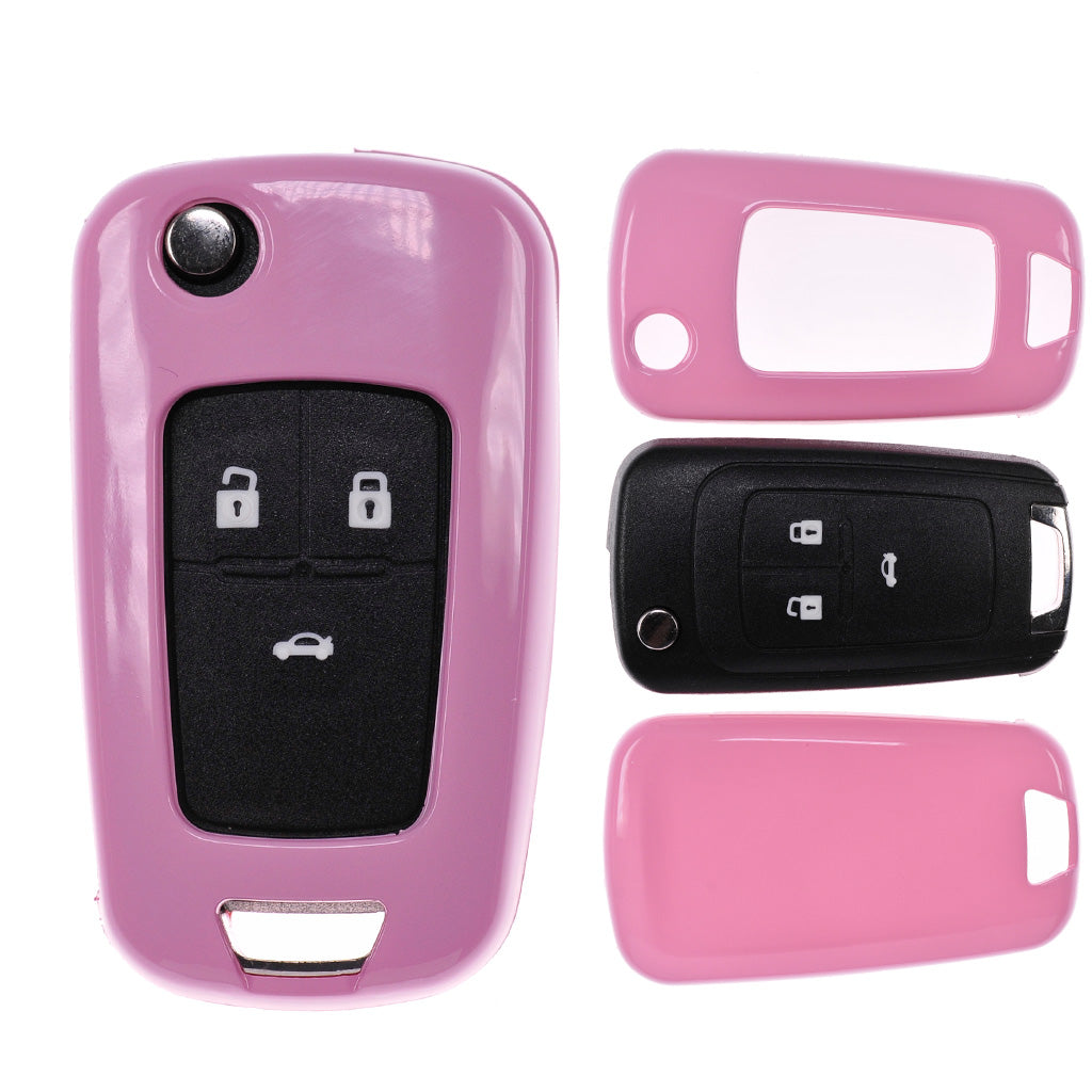 Auto Schlüssel Kunststoff Hülle ABS Plastik Schutz Cover Pink kompatibel mit Opel Astra J Corsa D Meriva Insignia Zafira Adam Klappschlüssel