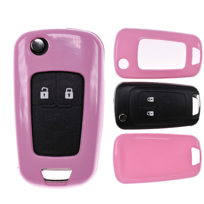 Auto Schlüssel Kunststoff Hülle ABS Plastik Schutz Cover Pink kompatibel mit Opel Astra J Corsa D Meriva Insignia Zafira Adam Klappschlüssel