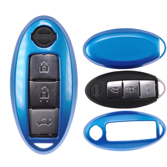 Auto Schlüssel Kunststoff Hülle ABS Plastik Schutz Cover Blau kompatibel mit Nissan Qashqai Juke Micra Pulsar X-Trail Evalia Navra KEYLESS SMARTKEY