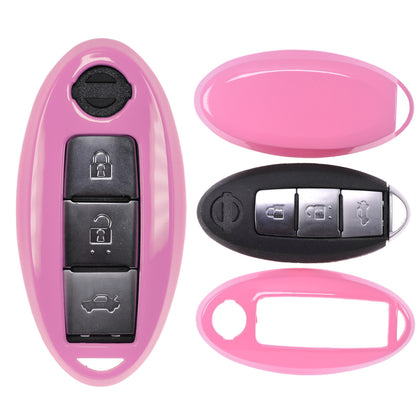 Auto Schlüssel Kunststoff Hülle ABS Plastik Schutz Cover Pink kompatibel mit Nissan Qashqai Juke Micra Pulsar X-Trail Evalia Navra KEYLESS SMARTKEY