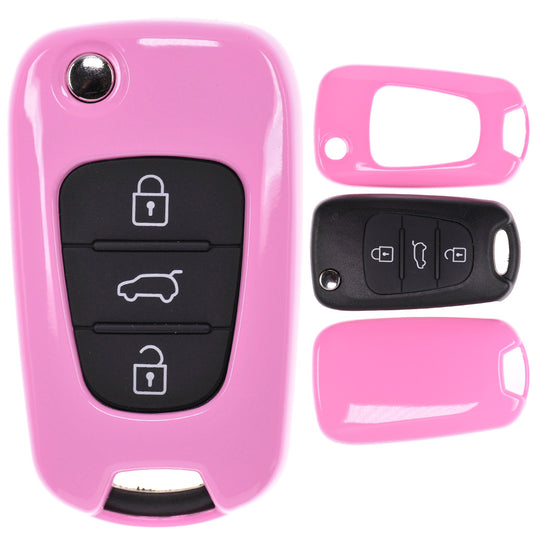 Auto Schlüssel Kunststoff Hülle ABS Plastik Schutz Cover Pink kompatibel mit Hyundai i30 ix20 ix35 Kia Soul Sportage Ceed Klappschlüssel