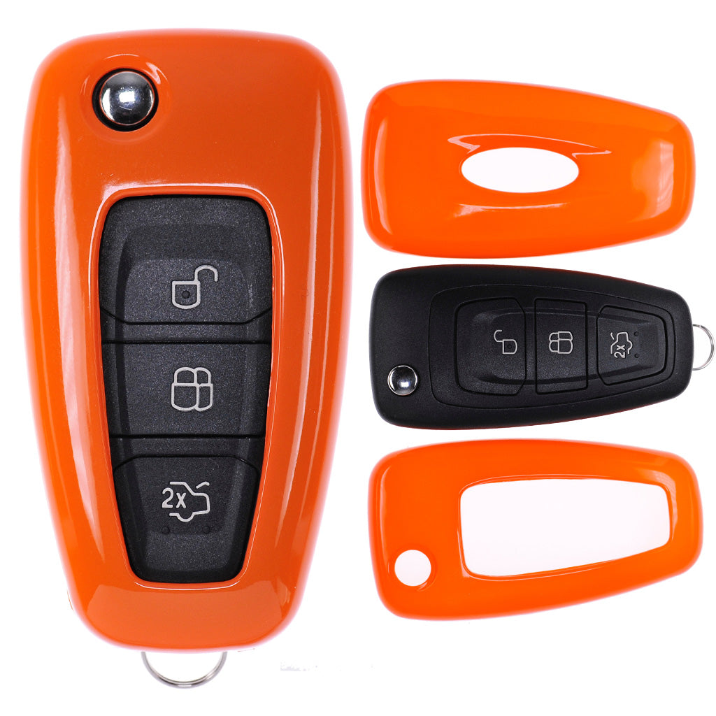 Auto Schlüssel Kunststoff Hülle ABS Plastik Schutz Cover Orange kompatibel mit Ford Mondeo S-Max Focus Fiesta Transit Klappschlüssel