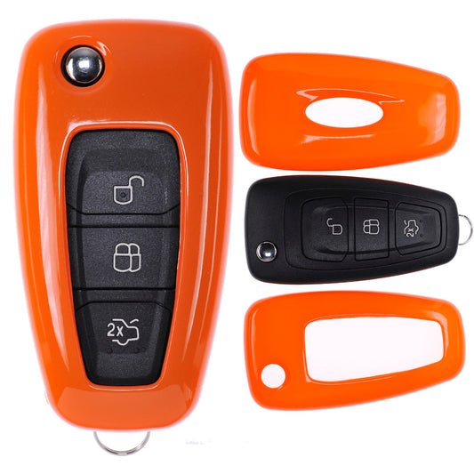 Auto Schlüssel Kunststoff Hülle ABS Plastik Schutz Cover Orange kompatibel mit Ford Mondeo S-Max Focus Fiesta Transit Klappschlüssel