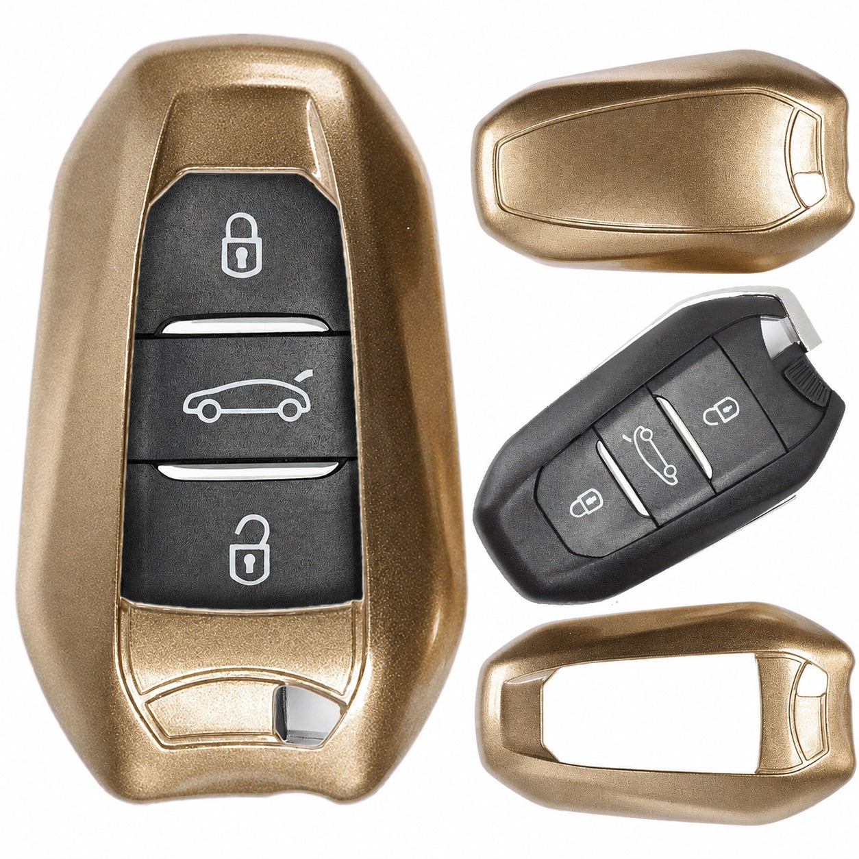 Auto Schlüssel Kunststoff Hülle ABS Plastik Schutz Cover Gold kompatibel mit Peugeot 3008 508 308 5008 208 408 KEYLESS SMARTKEY
