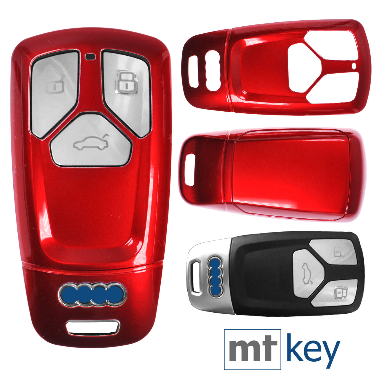 Auto Schlüssel Kunststoff Hülle ABS Plastik Schutz Cover Rot kompatibel mit Audi A4 A5 A6 A7 TT Q2 Q5 Q7 A8 Q8 KEYLESS SMARTKEY