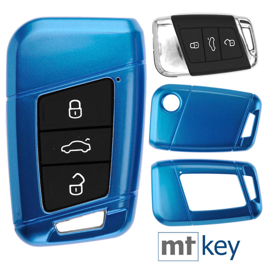 Auto Schlüssel Kunststoff Hülle ABS Plastik Schutz Cover Blau kompatibel mit VW Arteon T-Roc Passat B8 Skoda Superb KEYLESS SMARTKEY