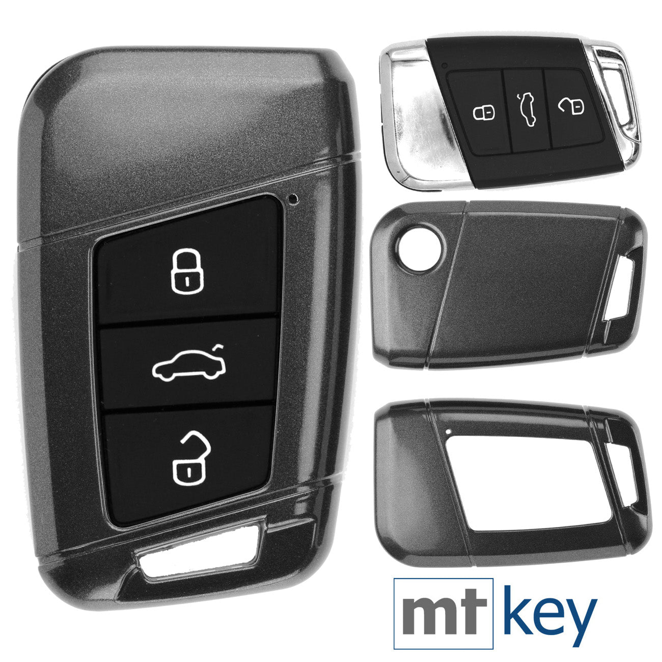 Auto Schlüssel Kunststoff Hülle ABS Plastik Schutz Cover Grau kompatibel mit VW Arteon T-Roc Passat B8 Skoda Superb KEYLESS SMARTKEY