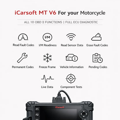 OBD2 Diagnosegerät Scanner iCarsoft MT V6 kompatibel mit Harley Motorräder inkl. Adapter & kostenlose Updates