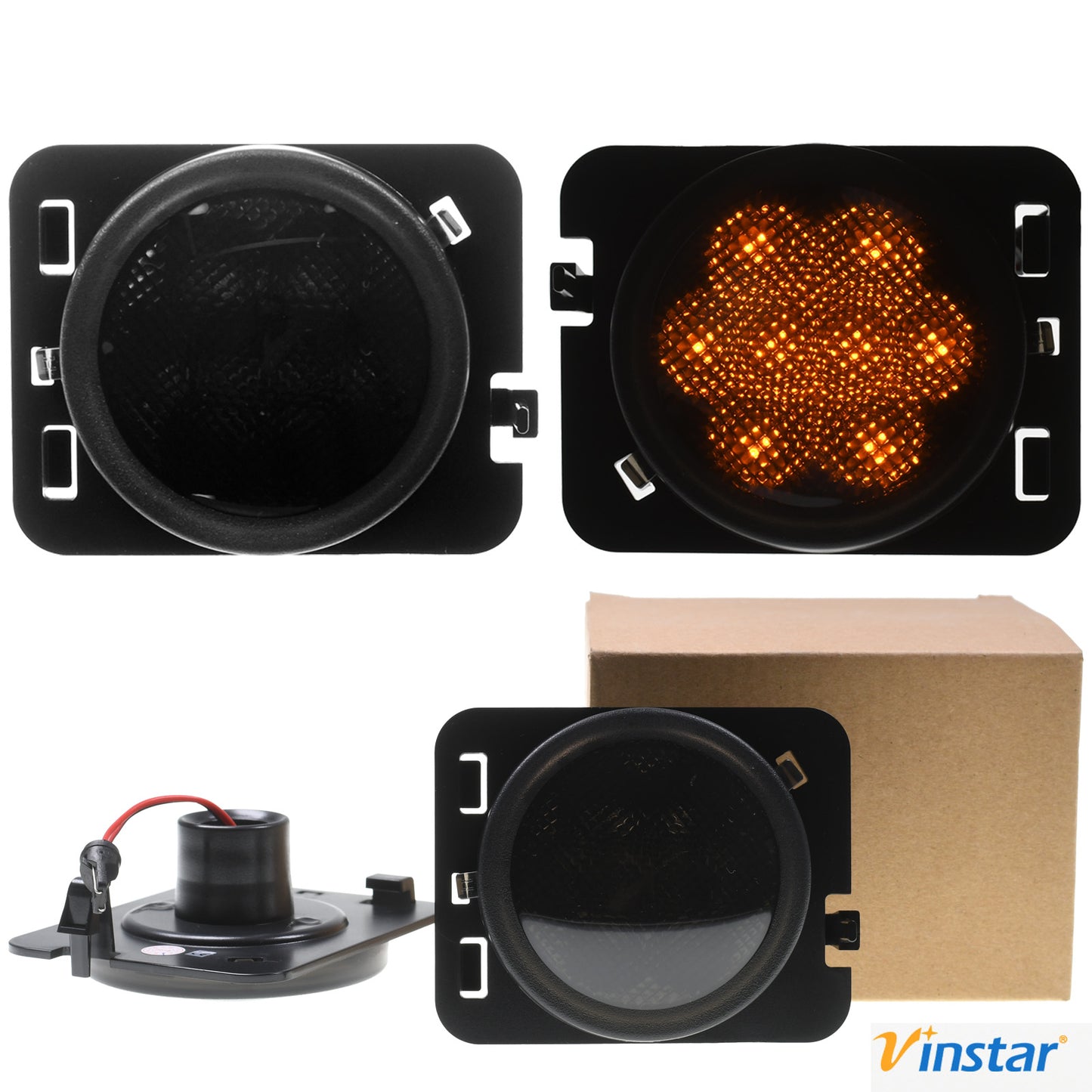 2x Vinstar Seitenblinker LED Smoke getönte Kotflügel Blinker kompatibel mit J Wrangler JK 2007-2015