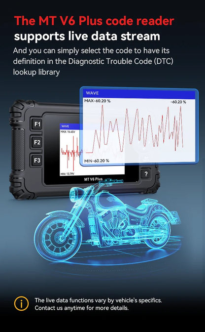 iCarsoft MT PRO Mini OBD2 UNIVERSAL Diagnosegerät kompatibel mit 20+ Motorrad Motor Roller ATV Marken inkl. aller Adapter & kostenlose Updates