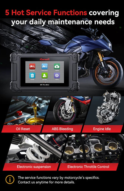 iCarsoft MT PRO Mini OBD2 UNIVERSAL Diagnosegerät kompatibel mit 20+ Motorrad Motor Roller ATV Marken inkl. aller Adapter & kostenlose Updates