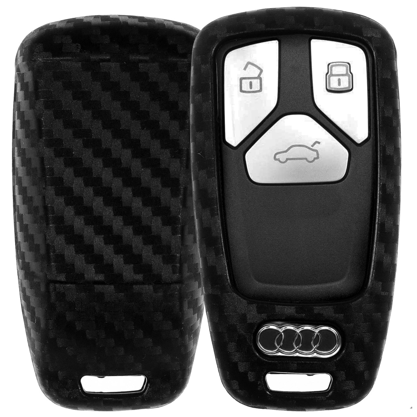 Auto Schlüssel Silikon Schutz Hülle im Carbon Look Kompatibel mit Audi A4 F5 A5 A6 A7 TT Q2 Q5 A8 D5 Q7 Q8 4M KEYLESS SMARTKEY