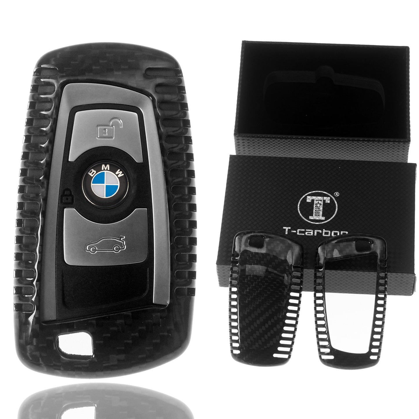 Auto Schlüssel Echt Carbon Schutz Hülle Hardcover Schwarz kompatibel mit BMW F20 F21 F22 F23 F30 F31 F34 F32 F26 F25 KEYLESS SMARTKEY