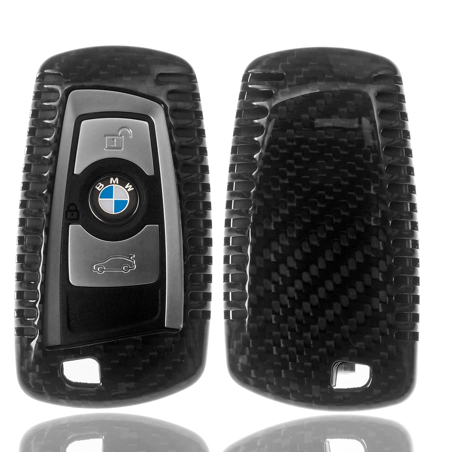 Auto Schlüssel Echt Carbon Schutz Hülle Hardcover Schwarz kompatibel mit BMW F20 F21 F22 F23 F30 F31 F34 F32 F26 F25 KEYLESS SMARTKEY