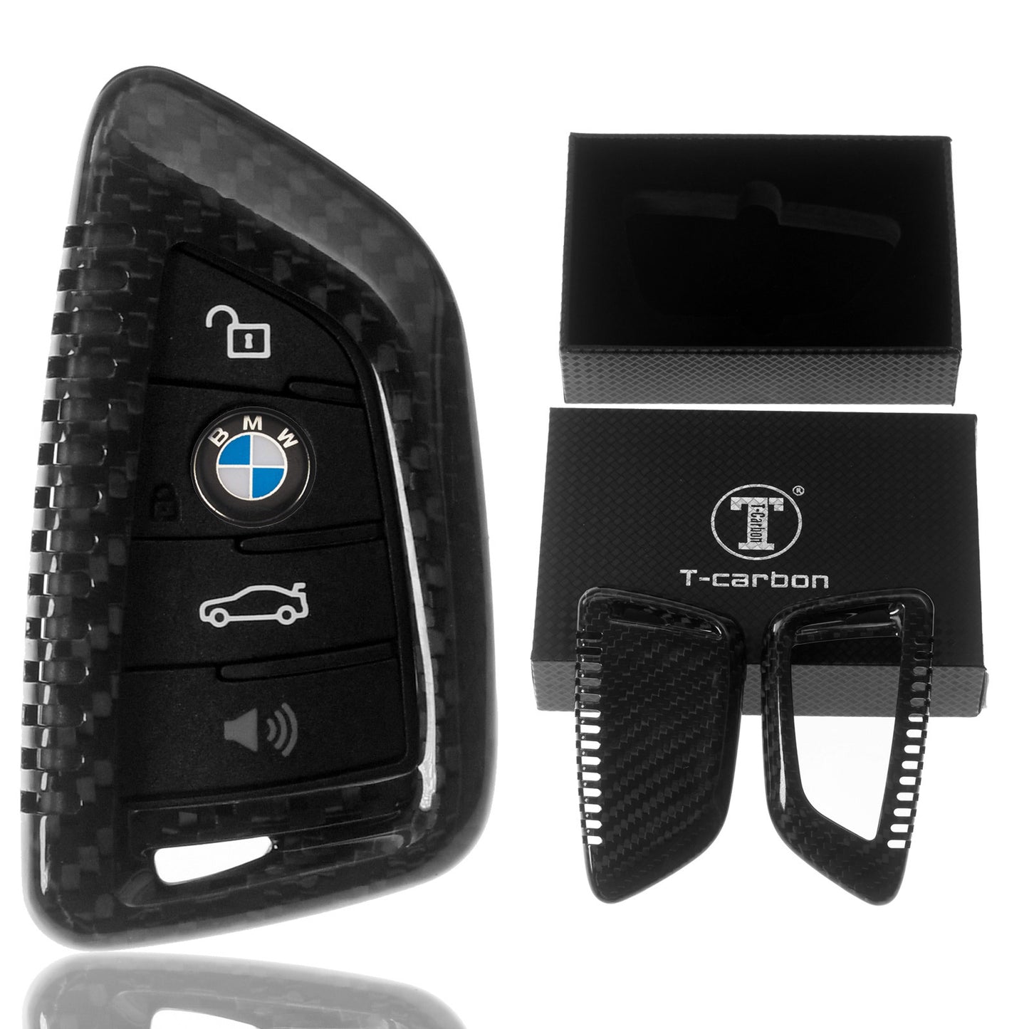 Auto Schlüssel Echt Carbon Schutz Hülle Hardcover Schwarz kompatibel mit BMW X5 F15 X6 F16 2er F45 F46 F48 KEYLESS SMARTKEY