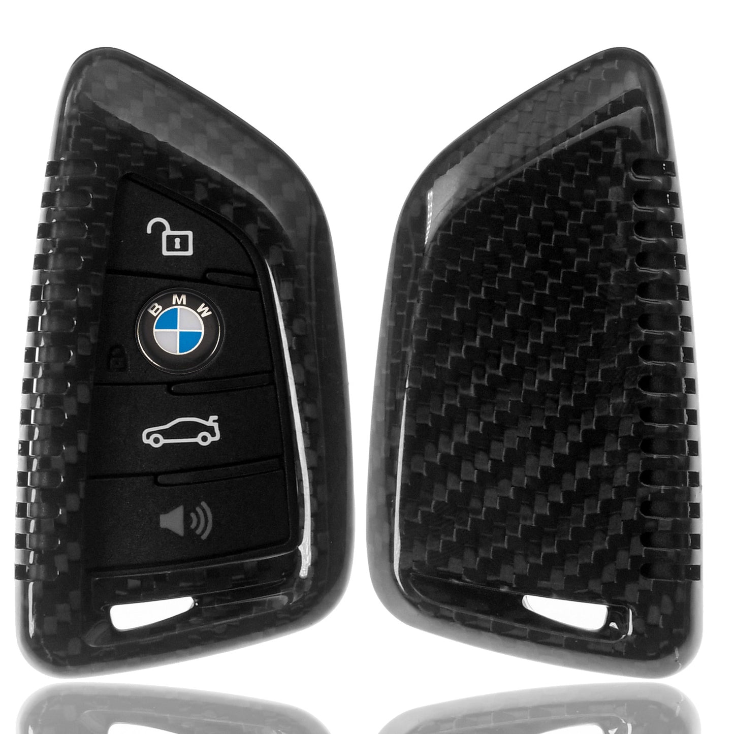 Auto Schlüssel Echt Carbon Schutz Hülle Hardcover Schwarz kompatibel mit BMW X5 F15 X6 F16 2er F45 F46 F48 KEYLESS SMARTKEY