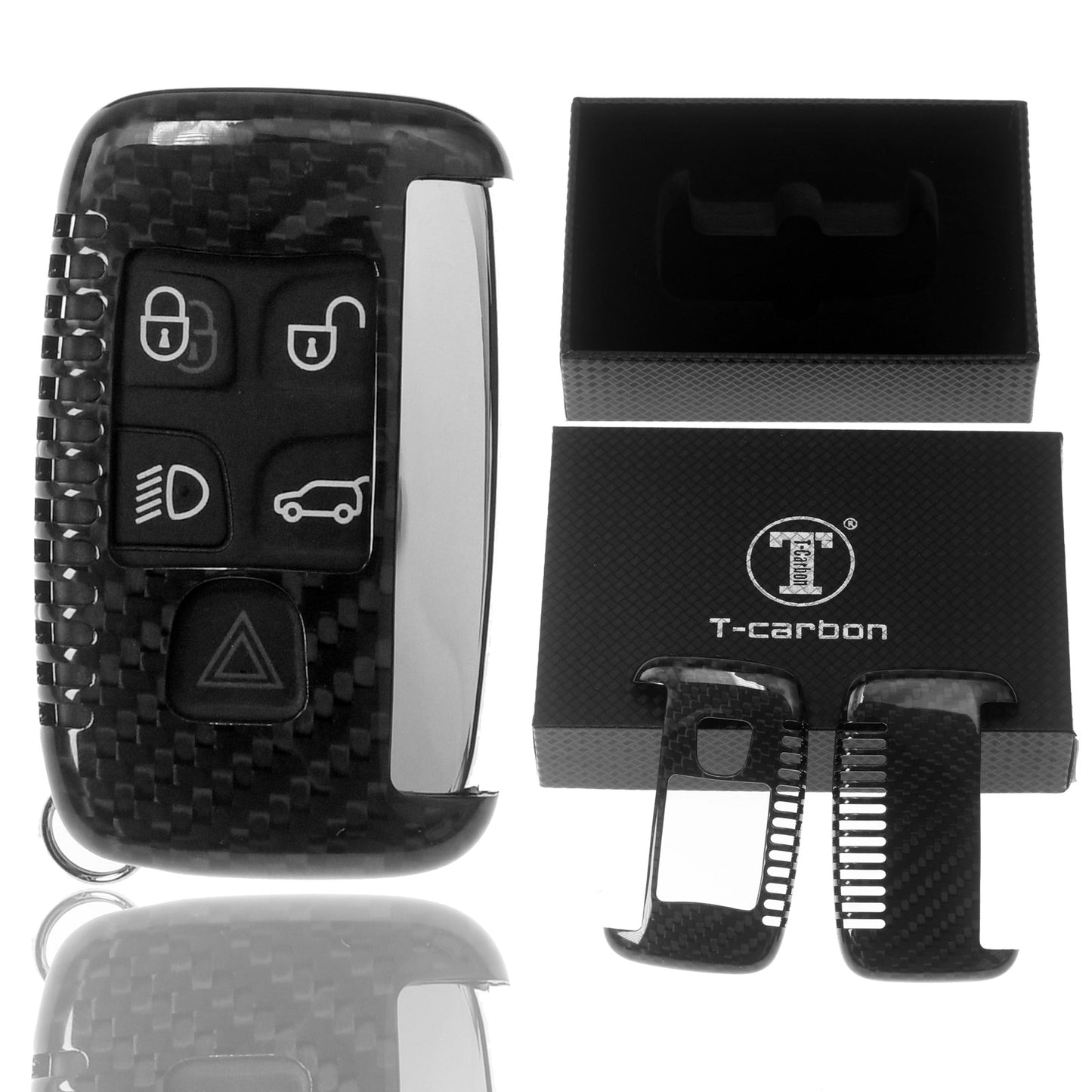 Auto Schlüssel Echt Carbon Schutz Hülle Hardcover Schwarz kompatibel mit Land Rover Evogue LV DisHardcovery 4 KEYLESS SMARTKEY