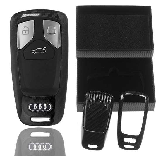 Auto Schlüssel Echt Carbon Schutz Hülle Hardcover Schwarz kompatibel mit Audi A3 A4 A5 A6 A7 TT Q2 Q5 Q7 A8 Q8 KEYLESS SMARTKEY