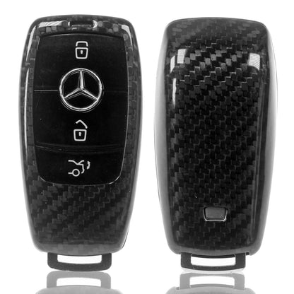 Auto Schlüssel Echt Carbon Schutz Hülle Hardcover Schwarz kompatibel mit Mercedes Benz W213 S213 C238 A238 W238 W222 KEYLESS SMARTKEY