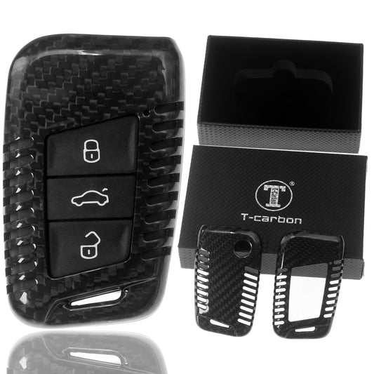 Auto Schlüssel Echt Carbon Schutz Hülle Hardcover Schwarz kompatibel mit VW Passat B8 Arteon Skoda Kodiaq KEYLESS SMARTKEY