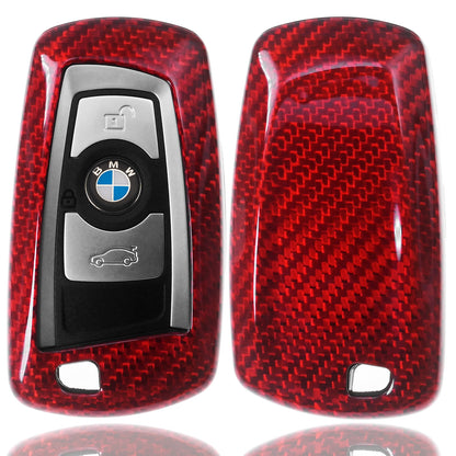 Auto Schlüssel Glasfaserverstärkte Schutz Hülle Hardcover Rot Carbon-Optik kompatibel mit BMW F20 F21 F22 F23 F30 F31 F34 F32 F26 KEYLESS SMARTKEY