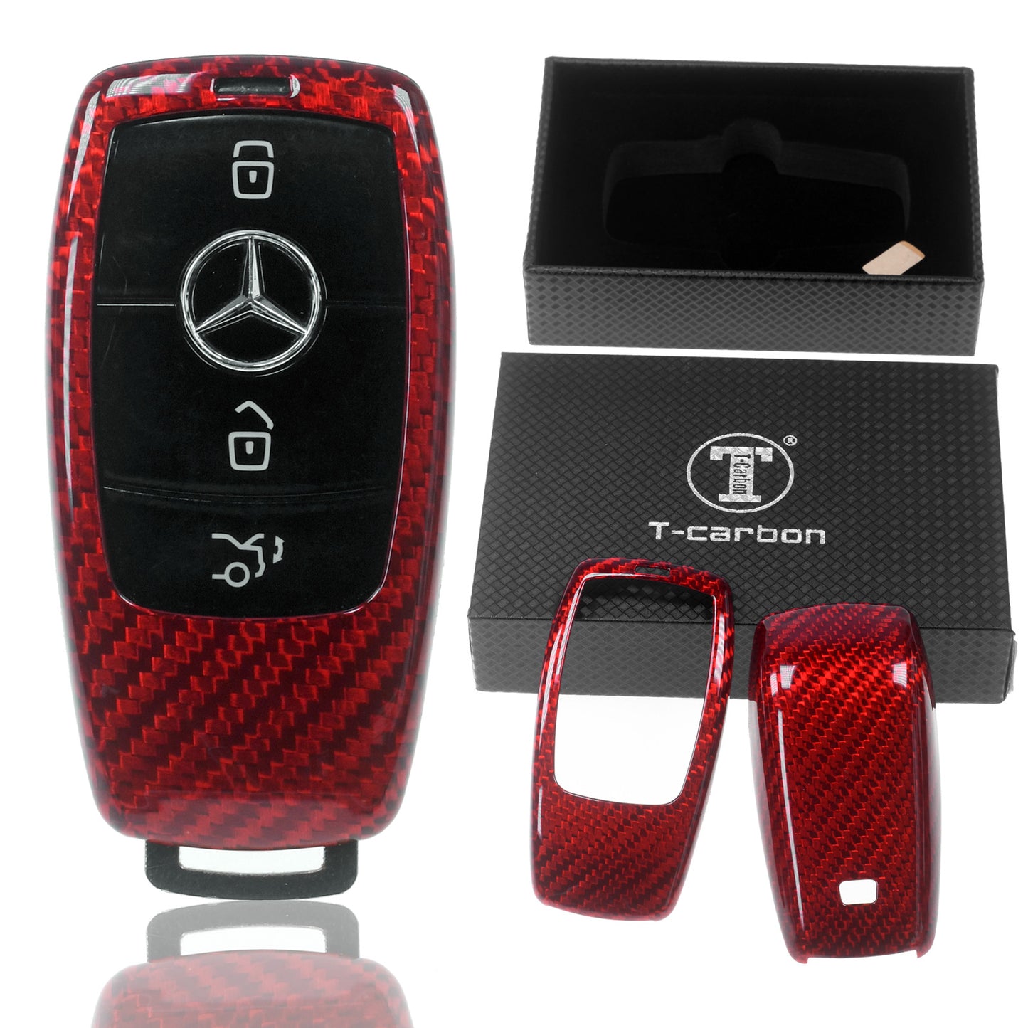 Auto Schlüssel Glasfaserverstärkte Schutz Hülle Hardcover Rot Carbon-Optik kompatibel mit Mercedes Benz W213 S213 C238 A238 W238 W242 KEYLESS SMARTKEY