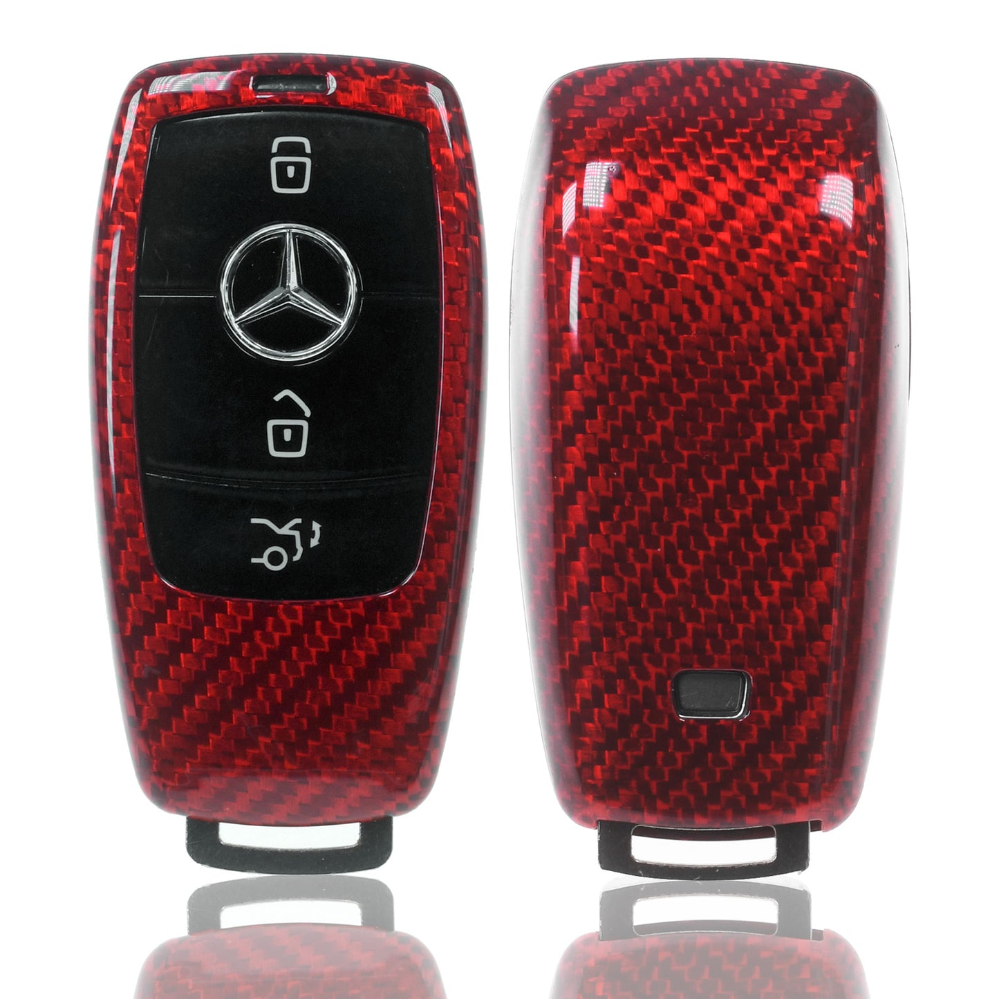 Auto Schlüssel Glasfaserverstärkte Schutz Hülle Hardcover Rot Carbon-Optik kompatibel mit Mercedes Benz W213 S213 C238 A238 W238 W242 KEYLESS SMARTKEY