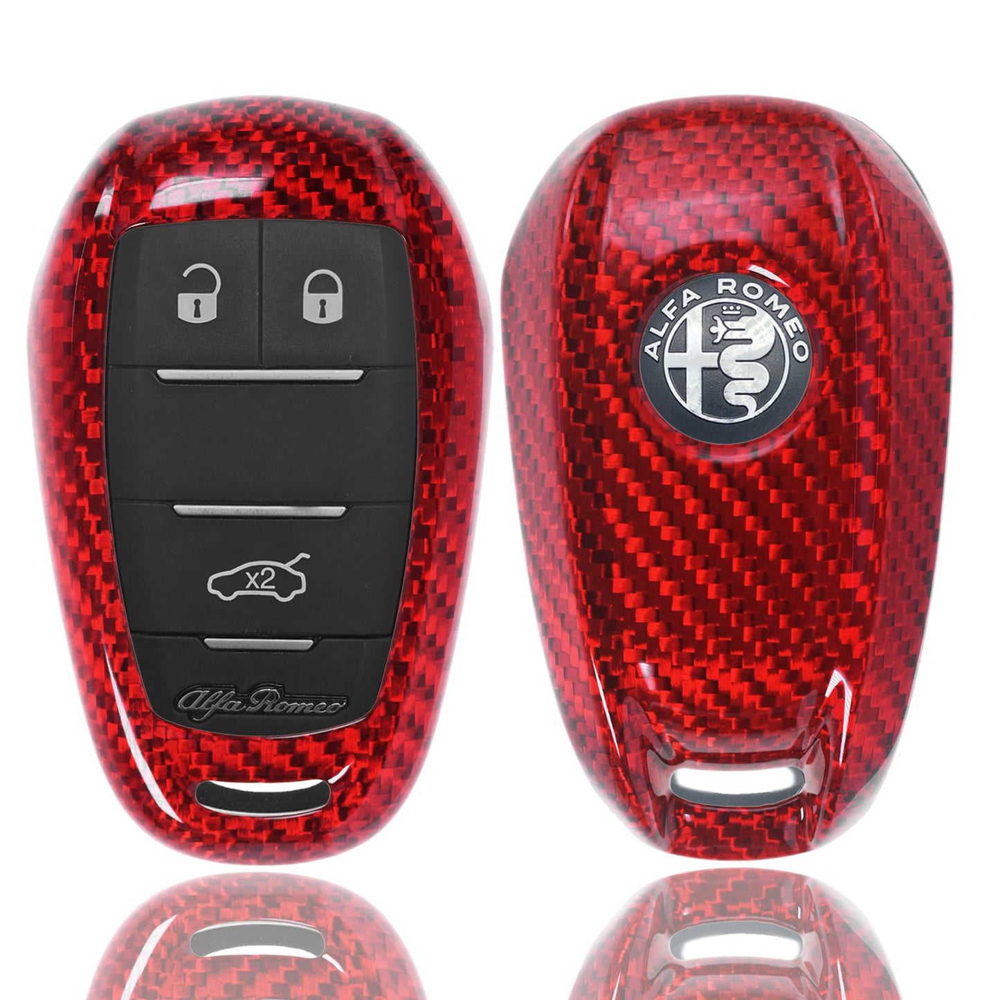 Auto Schlüssel Glasfaserverstärkte Schutz Hülle Hardcover Rot Carbon-Optik kompatibel mit ALFA Romeo Guiletta Guilia Stelvio KEYLESS SMARTKEY