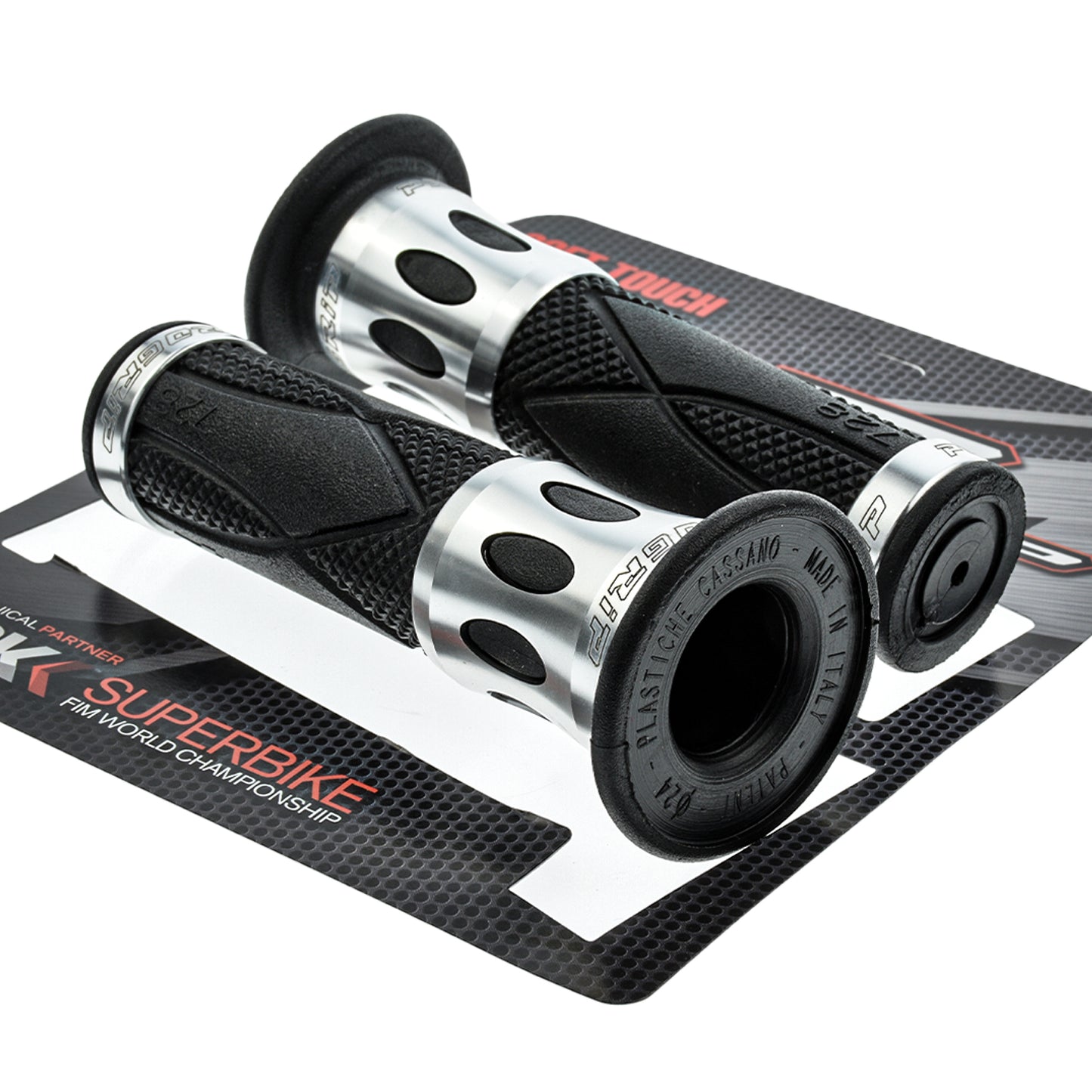 Progrip Griffgummi Lenkergriffe Handgriffe 728 Silber Schwarz Alu Gummi für Roller Motorrad Scooter 22mm 25mm