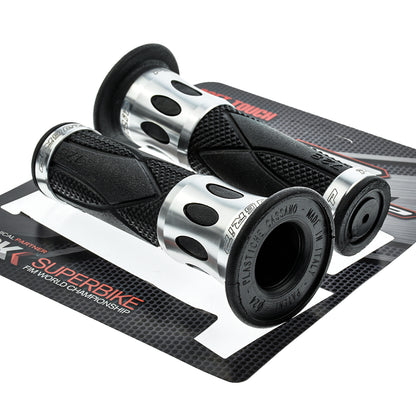 Progrip Griffgummi Lenkergriffe Handgriffe 728 Silber Schwarz Alu Gummi für Roller Motorrad Scooter 22mm 25mm
