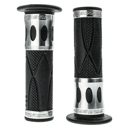 Progrip Griffgummi Lenkergriffe Handgriffe 728 Silber Schwarz Alu Gummi für Roller Motorrad Scooter 22mm 25mm