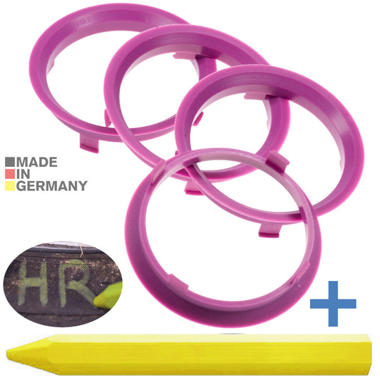 4X Zentrierringe 70,1 x 65,1 mm Violett Felgen Ringe + 1x Reifen Kreide Fett Stift