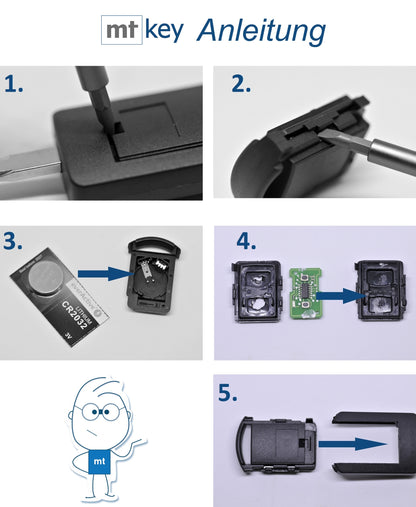 Reparatur 2er Set Gehäuse Funkschlüssel Fernbedienung Autoschlüssel 2X Gehäuse + 4X Mikrotaster + 2X CR2032 Batterie kompatibel mit Opel