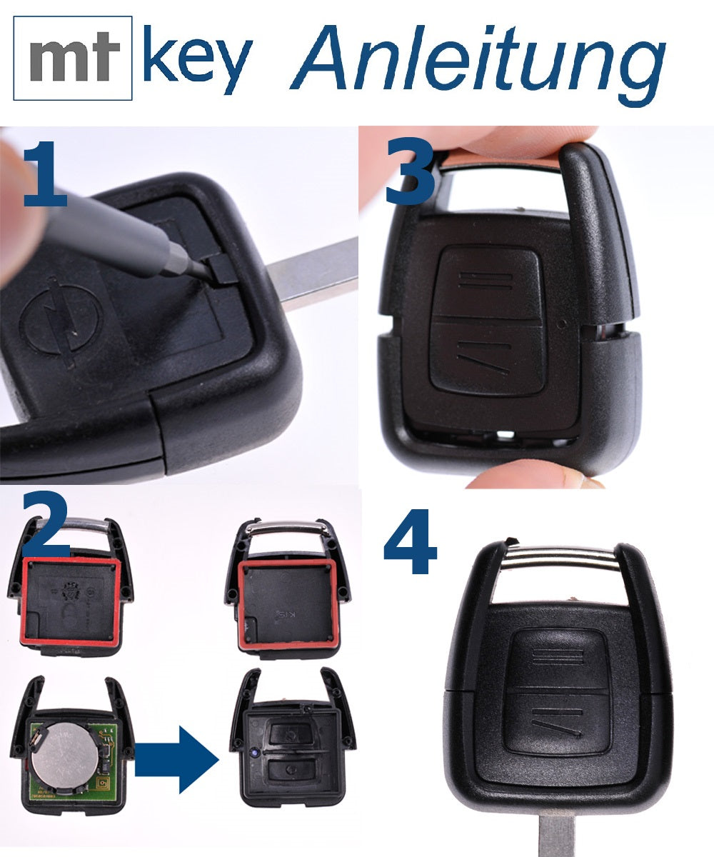 Repair Reparatur Satz Auto Schlüssel Austausch Gehäuse mit 2 Tasten + Drucktaster + Batterie kompatibel mit Opel Astra G Zafira A Omega B Vetra B 2 Tasten