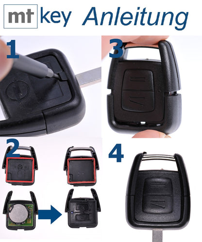 Repair Reparatur Satz Auto Schlüssel Austausch Gehäuse mit 2 Tasten + Drucktaster + Batterie kompatibel mit Opel Astra G Zafira A Omega B Vetra B 2 Tasten