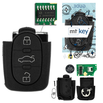 MT-KEY Funk Schlüssel Fernbedienung Sender 434MHZ kompatibel mit Audi A3 8L A4 B5 A6 C5 A8 D2 TT 8N 4D0837231N 433MHZ Klappschlüssel