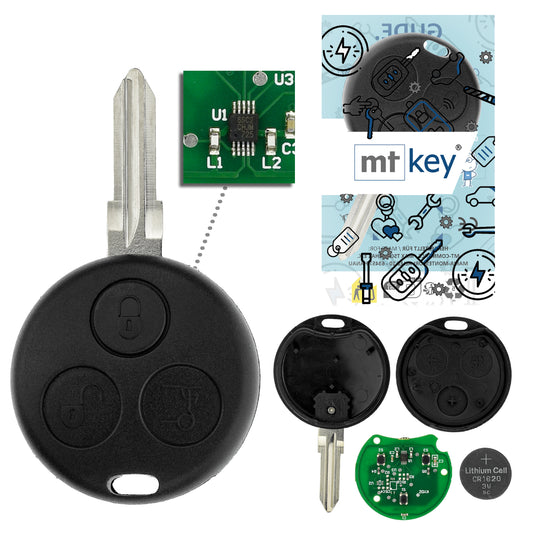 MT-KEY Funk Schlüssel Sender 434MHZ AB MODPF kompatibel mit Smart 450 City Fortwo Passion Pulse Roadster bis 2006 433MHZ Fernbedienung