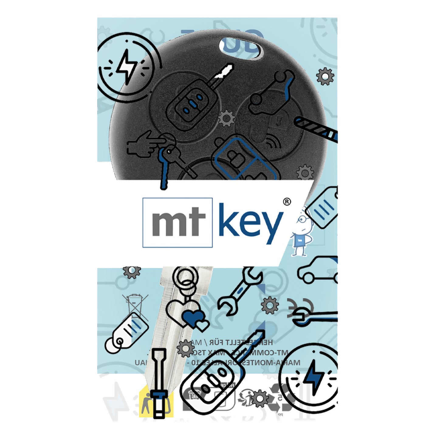 MT-KEY Funk Schlüssel Sender 434MHZ AB MODPF kompatibel mit Smart 450 City Fortwo Passion Pulse Roadster bis 2006 433MHZ Fernbedienung