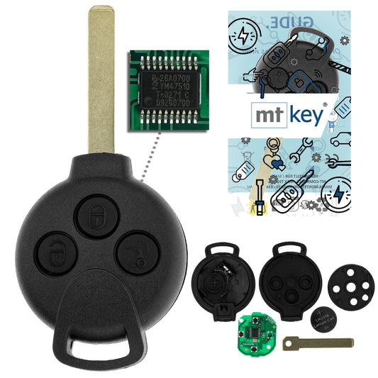 MT-KEY Funk Schlüssel Autoschlüssel Sender 434MHZ kompatibel mit Smart 451 Fortwo 2007-2015 433MHZ Fernbedienung