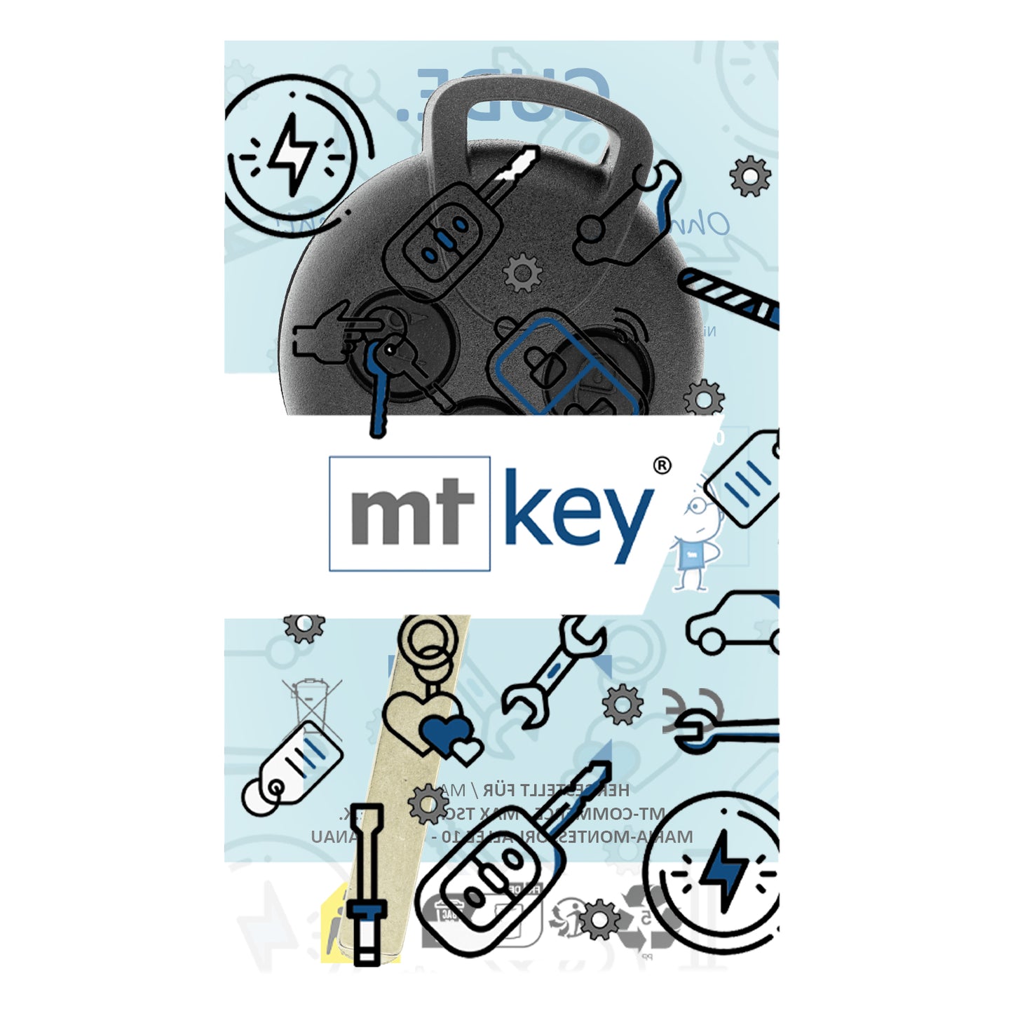 MT-KEY Funk Schlüssel Autoschlüssel Sender 434MHZ kompatibel mit Smart 451 Fortwo 2007-2015 433MHZ Fernbedienung