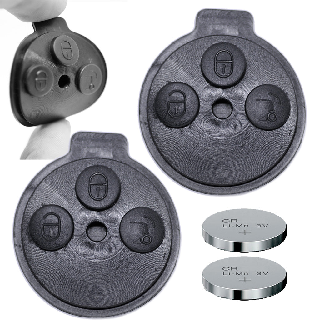 2X Auto Schlüssel Funk Fernbedienung Tastenfeld Gummi + 2X CR2016 Batterie kompatibel mit SMART
